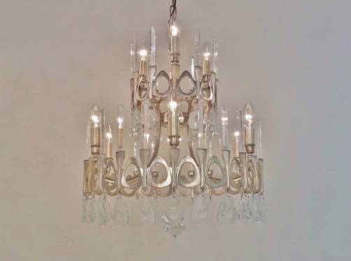 Gaetano Sciolari vintage Neoclassical chandelier, silver gilded & crystal, 1970`s ca, Italian